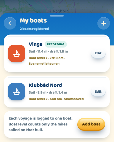SailorScape My boats screen